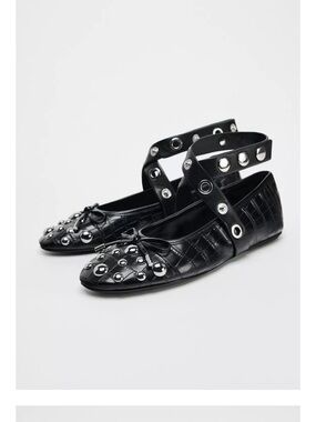 Zara Black Studded Crisscross Mary Jane Flats